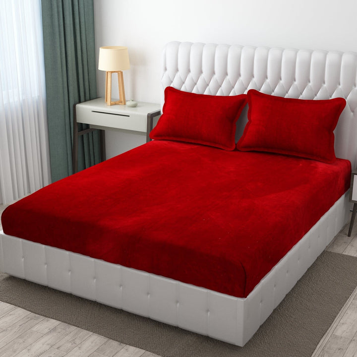 Warm Elastic Fitted Bedsheet ( Winter Special ) Great Happy IN Red 