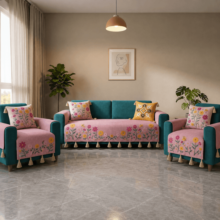 Jute Cotton Sofa Cover jute sofa cover Great Happy IN Rose Meadow 3+1+1 Seater 