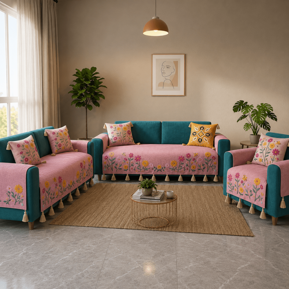 Jute Cotton Sofa Cover jute sofa cover Great Happy IN Rose Meadow 3+2+1 Seater 