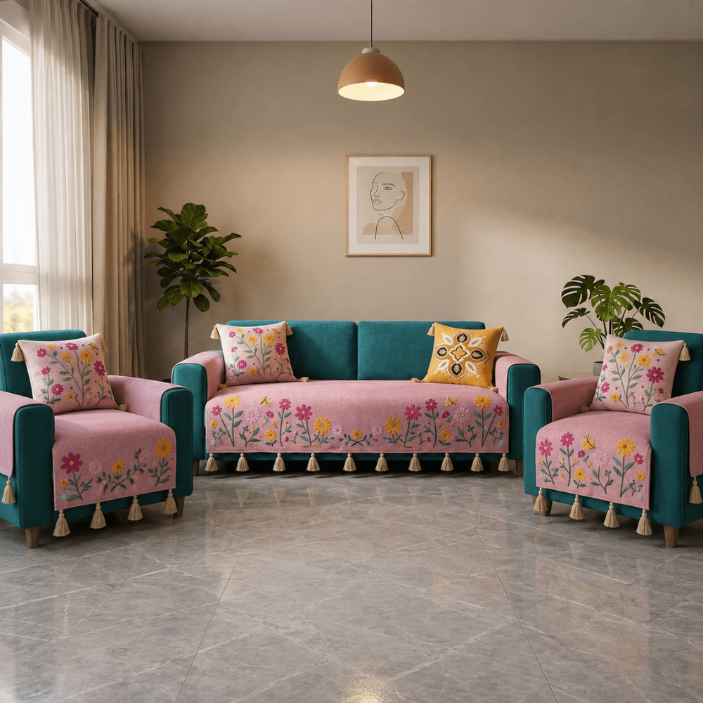 Jute Cotton Sofa Cover jute sofa cover Great Happy IN Rose Meadow 3+1+1 Seater 