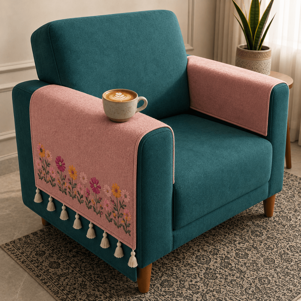 Jute Cotton Sofa Cover jute sofa cover Great Happy IN Rose Meadow Hand Rest Cover - 2 PCS 