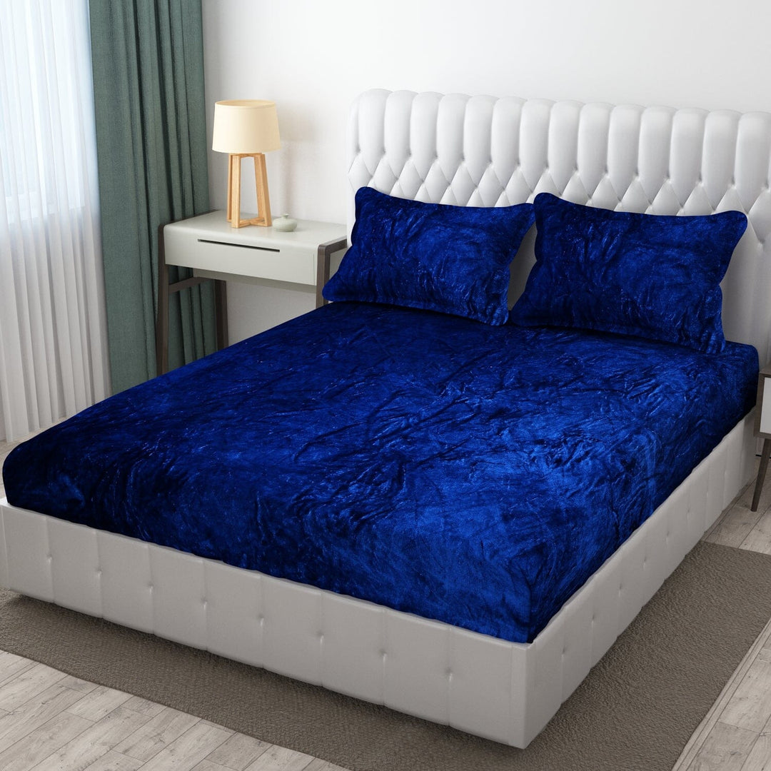 Warm Elastic Fitted Bedsheet ( Winter Special ) Great Happy IN Royal Blue 