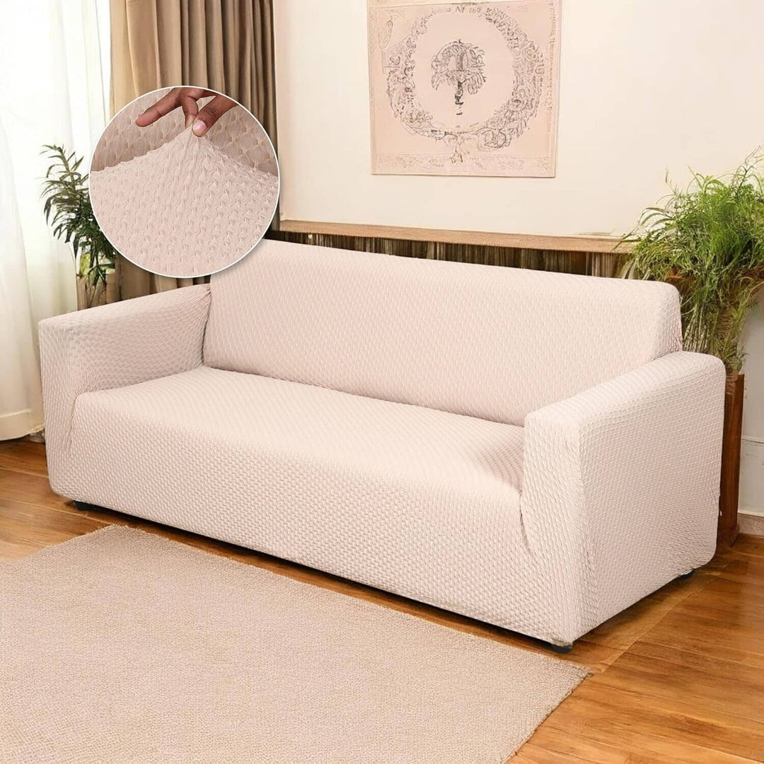 Beige Honeycomb Pattern Jacquard Sofa Cover Great Happy IN 