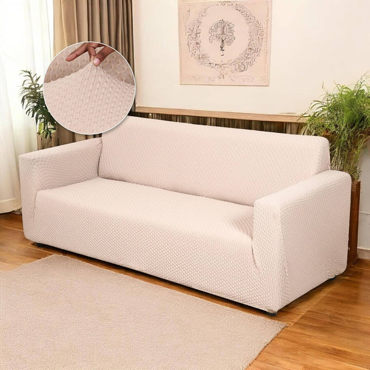 Beige Honeycomb Pattern Jacquard Sofa Cover Great Happy IN 