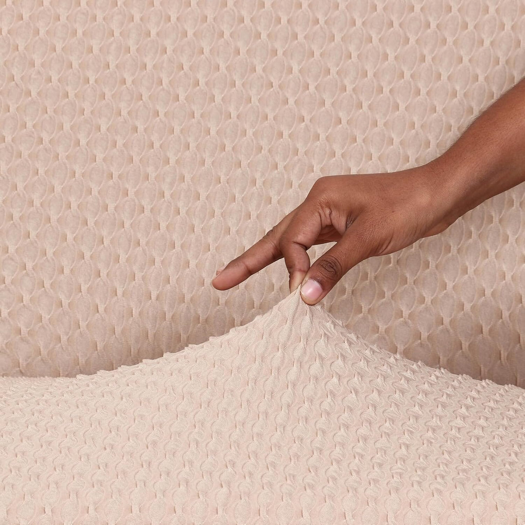 Beige Honeycomb Pattern Jacquard Sofa Cover Great Happy IN 