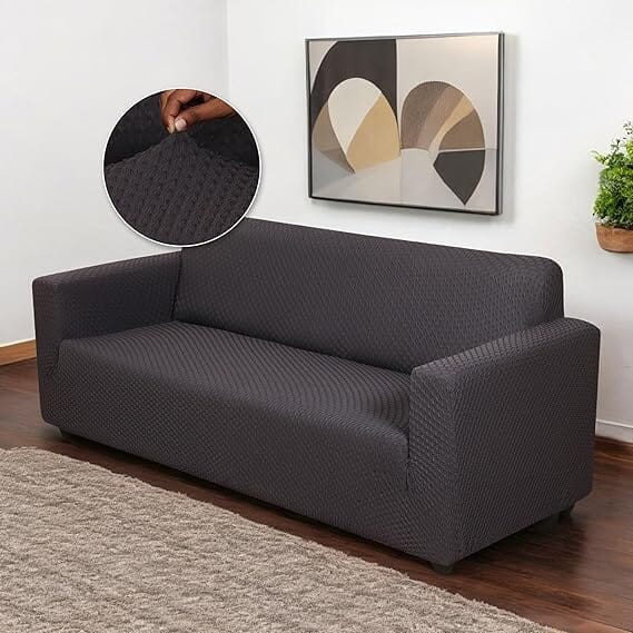 Charcoal Honeycomb Pattern Jacquard Sofa Cover Great Happy IN 
