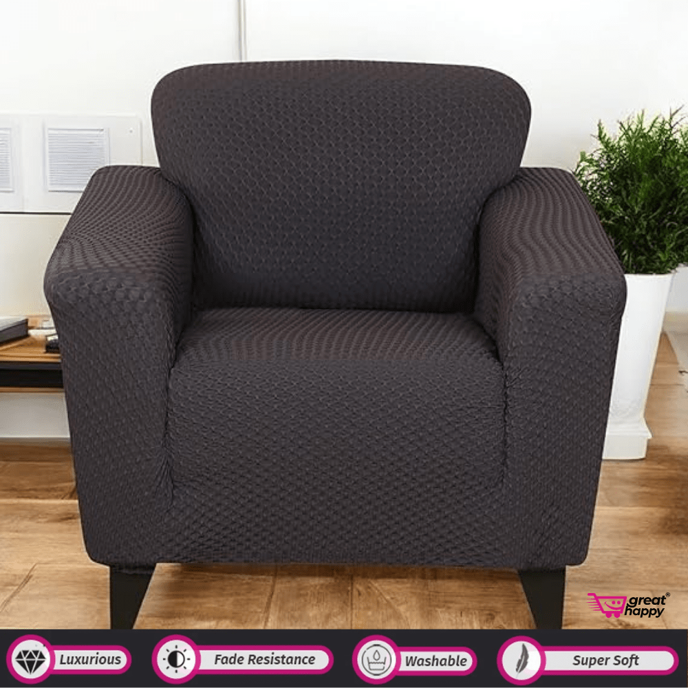Honeycomb Pattern Jacquard Sofa Cover Great Happy IN Charcoal 1 Seater 
