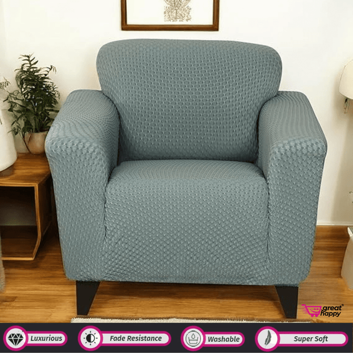 Honeycomb Pattern Jacquard Sofa Cover Great Happy IN Green 1 Seater 