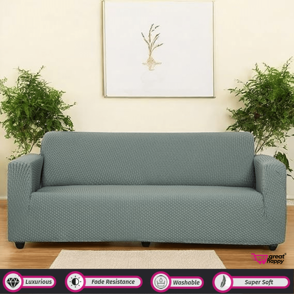 Honeycomb Pattern Jacquard Sofa Cover Great Happy IN Green 2 Seater 