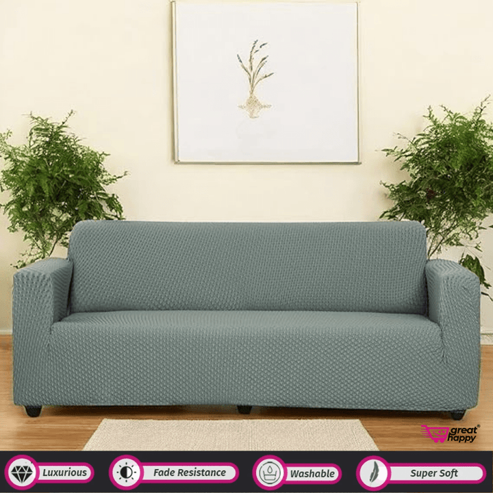 Honeycomb Pattern Jacquard Sofa Cover Great Happy IN Green 2 Seater 