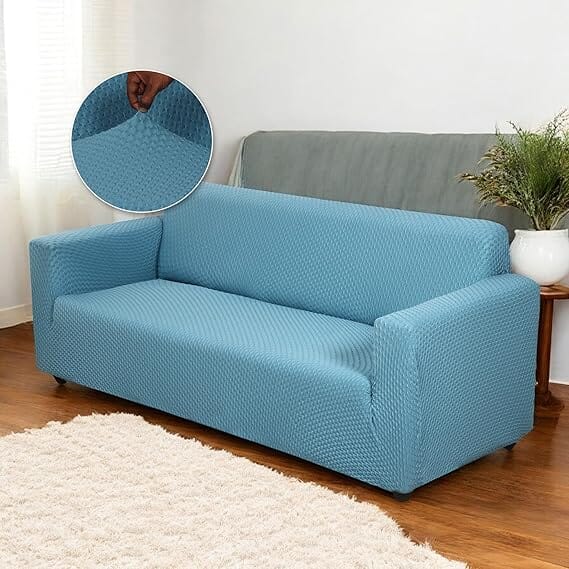 Light Blue Honeycomb Pattern Jacquard Sofa Cover Great Happy IN 