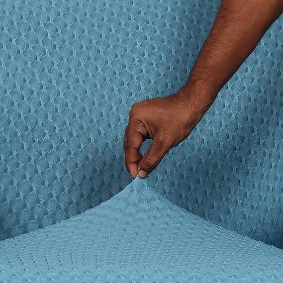 Light Blue Honeycomb Pattern Jacquard Sofa Cover Great Happy IN 