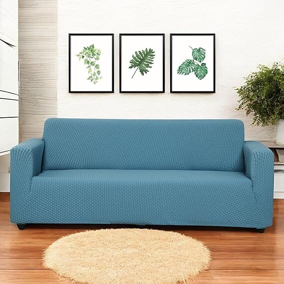 Light Blue Honeycomb Pattern Jacquard Sofa Cover Great Happy IN 