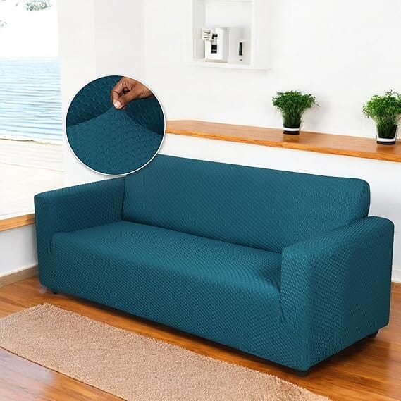 Teal Honeycomb Pattern Jacquard Sofa Cover Great Happy IN 