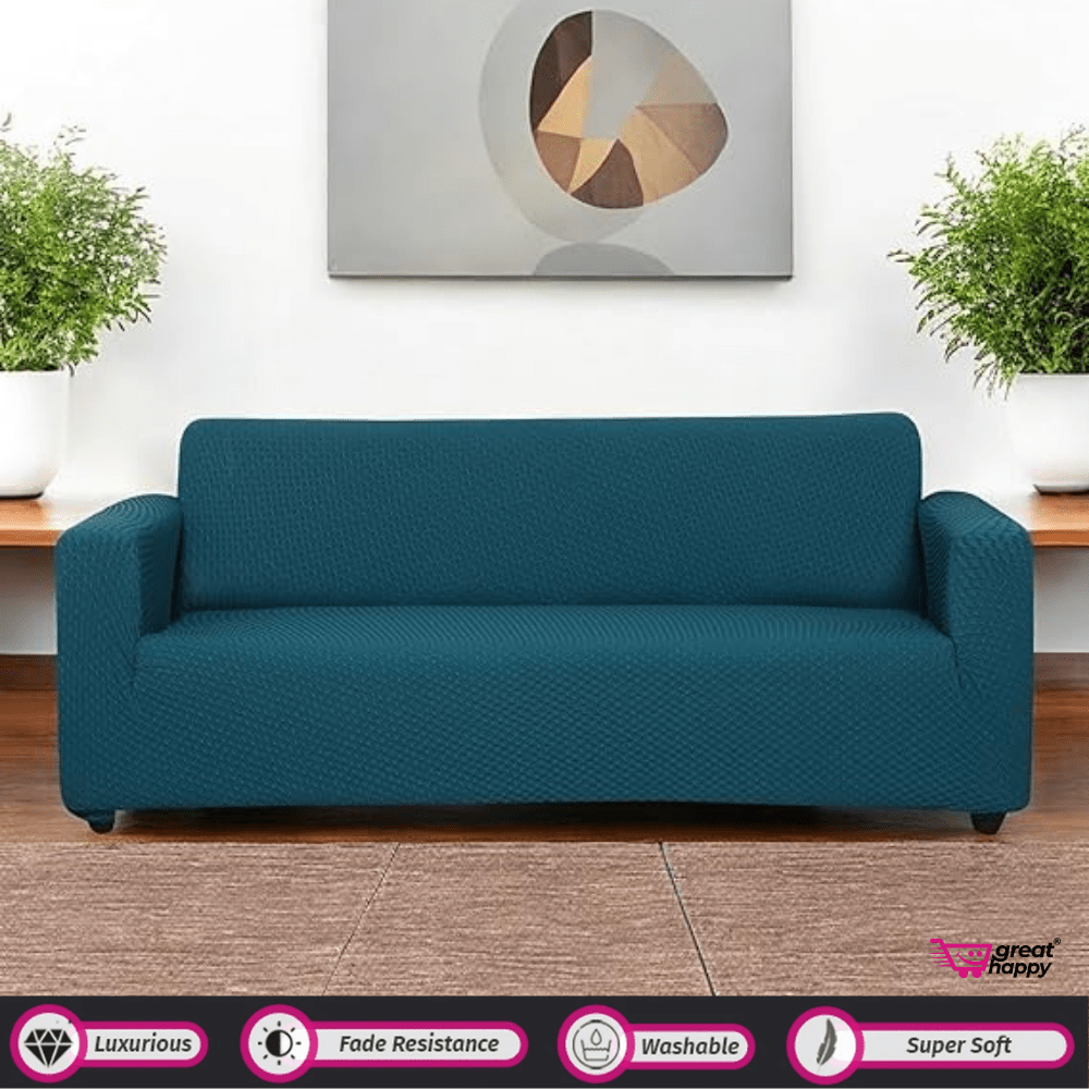 Honeycomb Pattern Jacquard Sofa Cover Great Happy IN Teal 1 Seater 