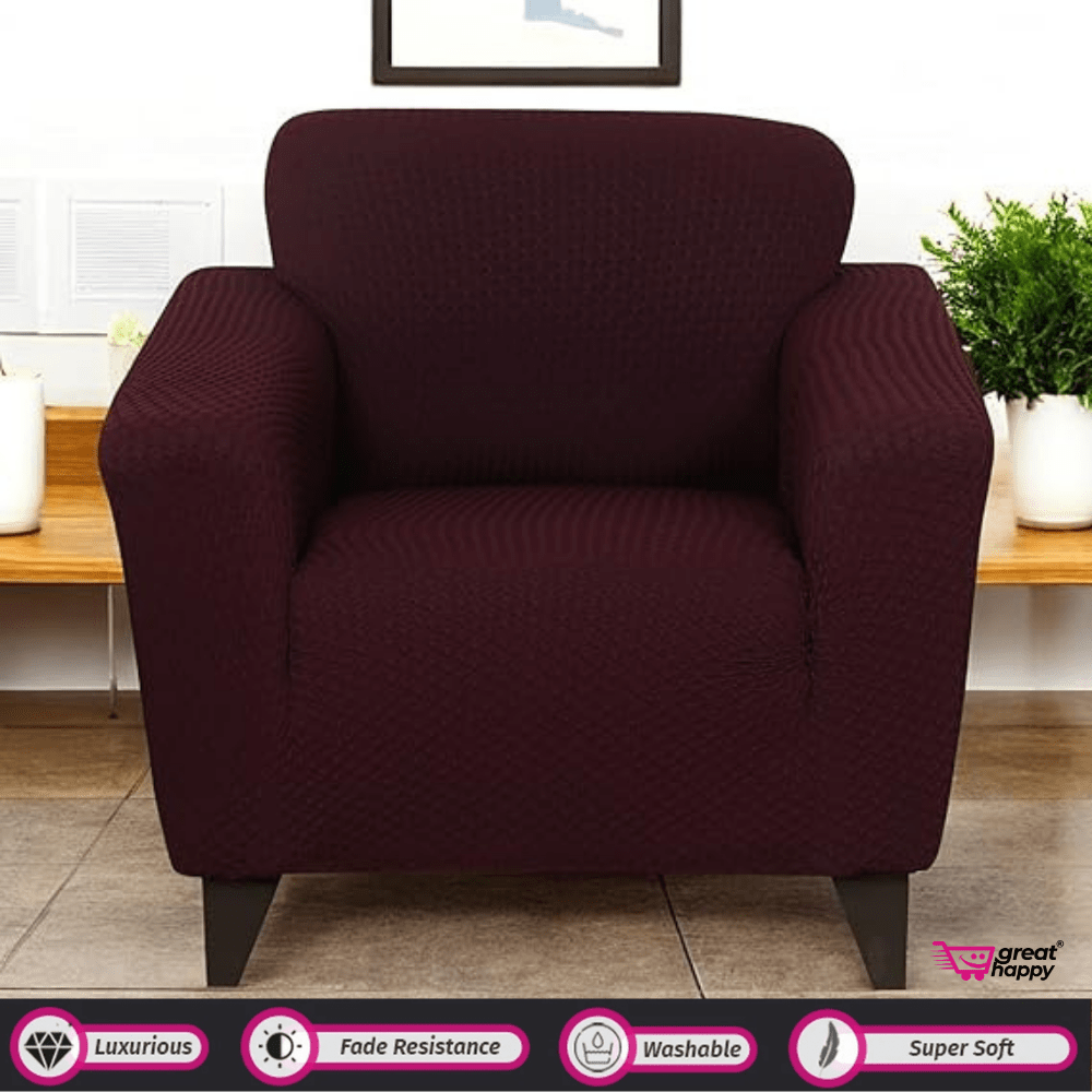 Honeycomb Pattern Jacquard Sofa Cover Great Happy IN Wine 1 Seater 