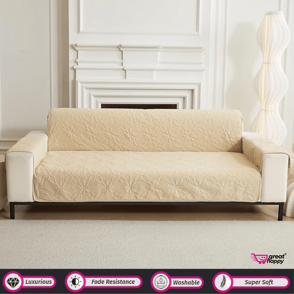 Quilted Sofa Cover Great Happy IN Aura Beige 2 Seater 