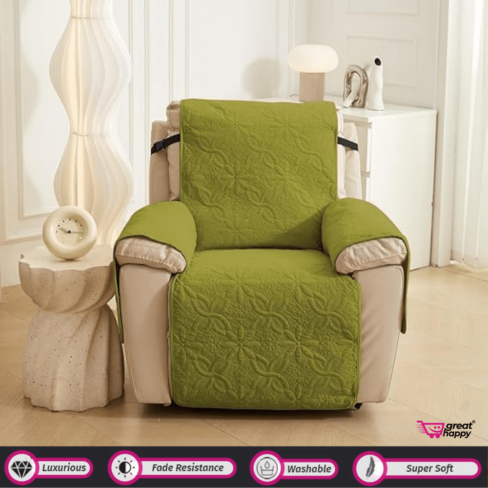 Quilted Sofa Cover Great Happy IN Aura Green 1 Seater 