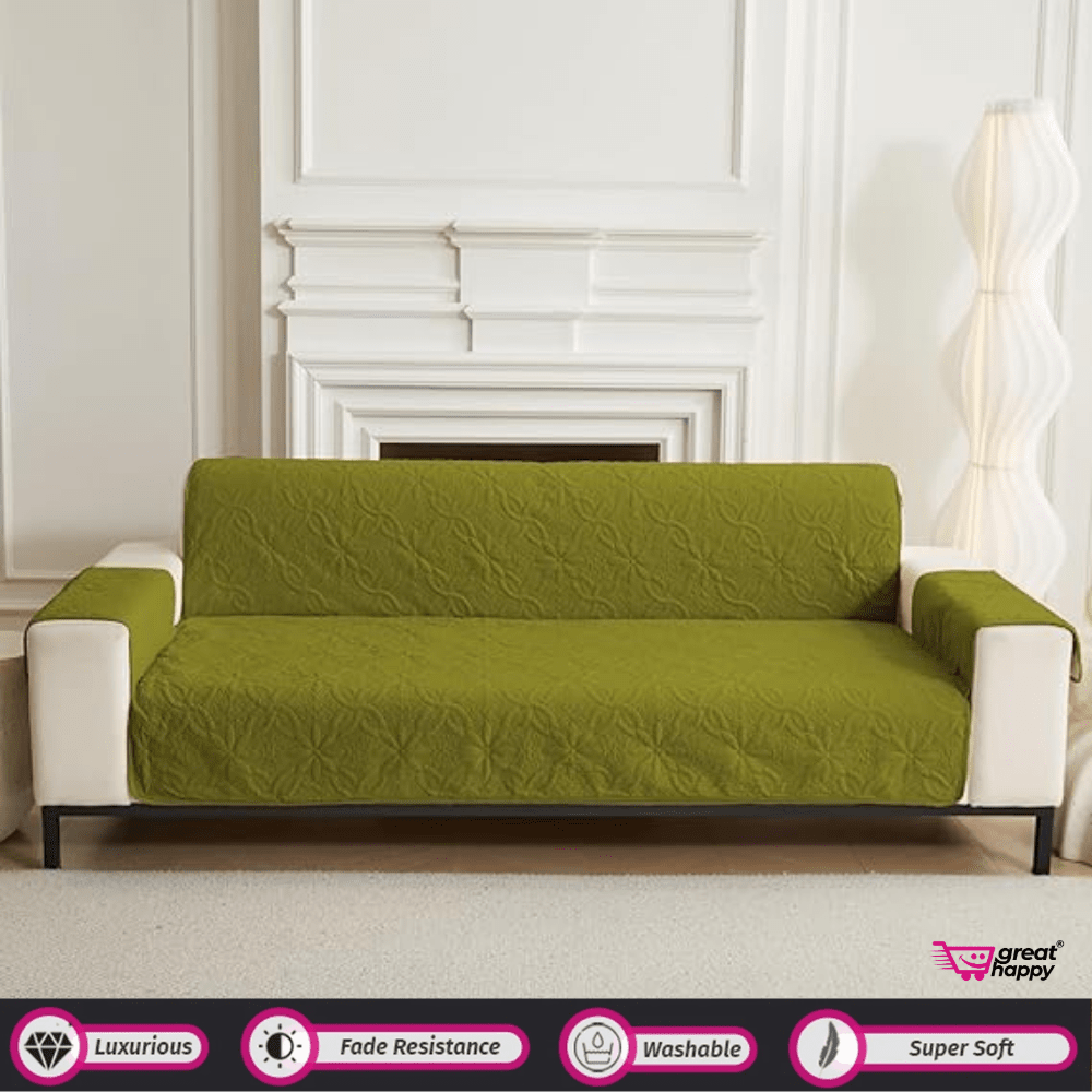 Quilted Sofa Cover Great Happy IN Aura Green 2 Seater 