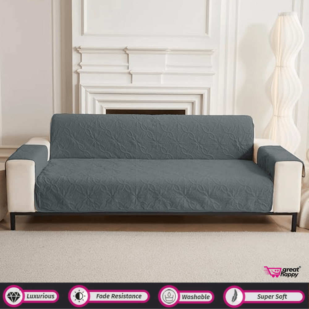 Quilted Sofa Cover Great Happy IN Aura Grey 2 Seater 