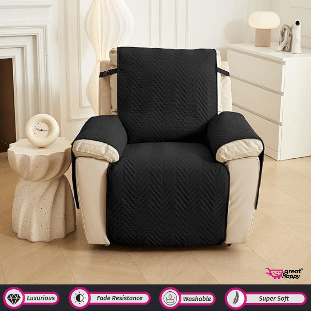 Quilted Sofa Cover Great Happy IN Sublime Black 1 Seater 