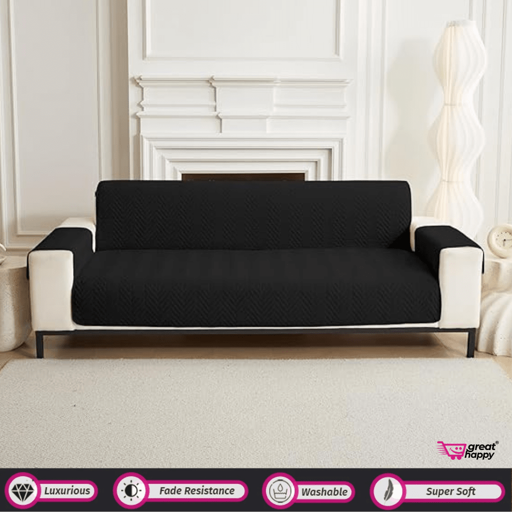 Quilted Sofa Cover Great Happy IN Sublime Black 2 Seater 