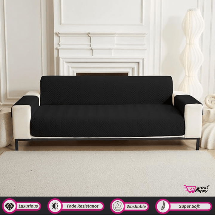 Quilted Sofa Cover Great Happy IN Sublime Black 2 Seater 