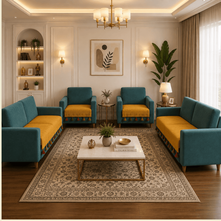 Jute Cotton Sofa Cover jute sofa cover Great Happy IN Sadhaa 2+1+1+2 Seater 