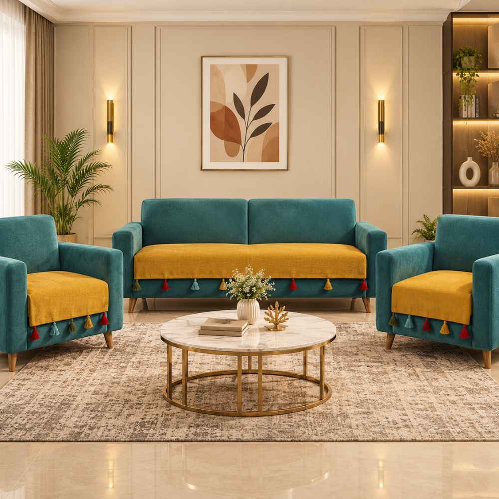 Jute Look Cotton Sofa Cover jute sofa cover Great Happy IN Sadhaa 3+1+1 Seater 