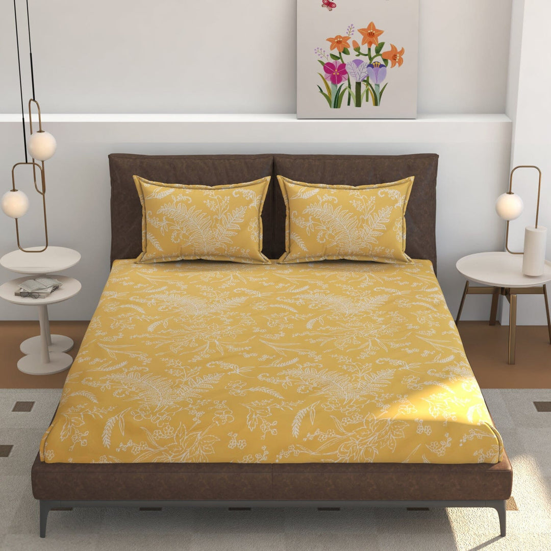 Elastic Fitted Bedsheet (King Size) with 2 Pillow Covers - Buy 2 Get 1 FREE Great Happy IN Saffron Leaf KING SIZE 