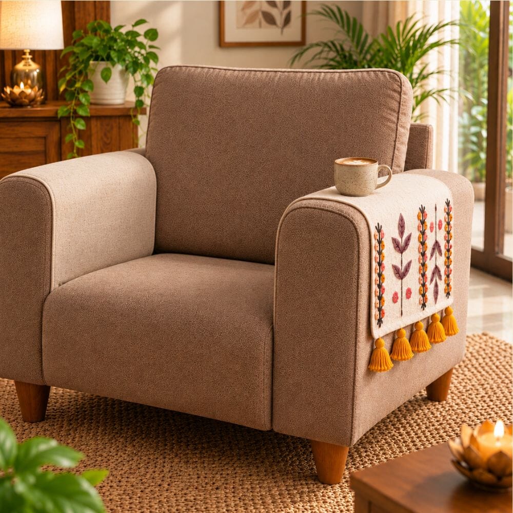 Sage Ivory Jute Look Cotton Sofa Cover jute sofa cover Great Happy IN Hand Rest Cover - 2 PCS 