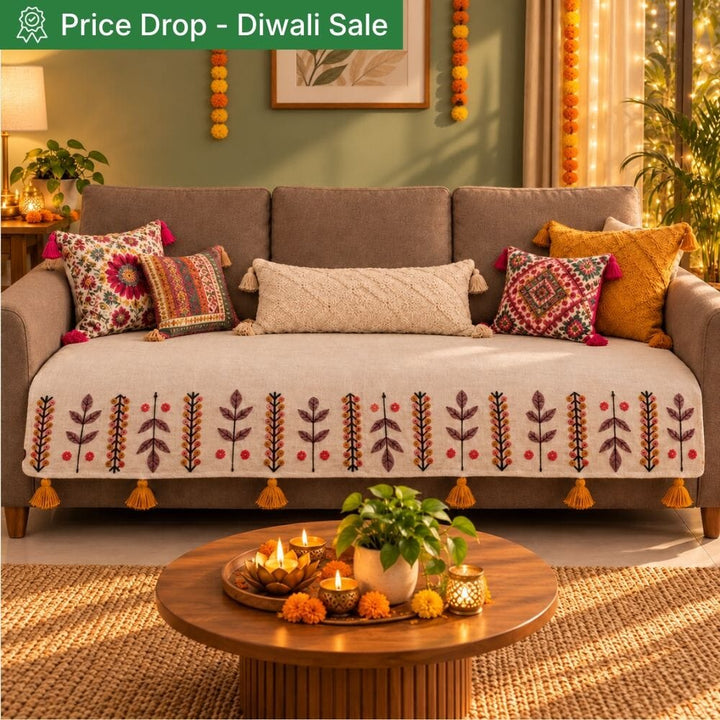 Sage Ivory Jute Look Cotton Sofa Cover jute sofa cover Great Happy IN 3 Seater 