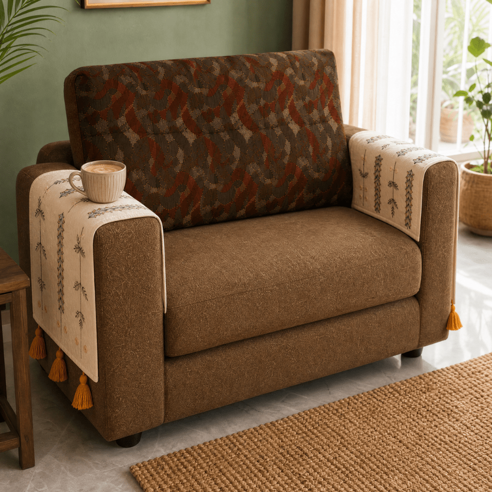 Jute Cotton Sofa Cover jute sofa cover Great Happy IN Sage Ivory Hand Rest Cover - 2 PCS 