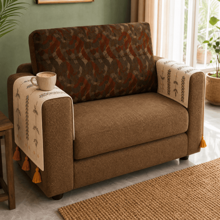 Jute Cotton Sofa Cover jute sofa cover Great Happy IN Sage Ivory Hand Rest Cover - 2 PCS 