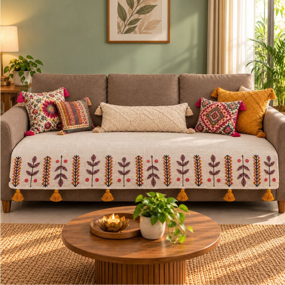 Sage Ivory Jute Look Cotton Sofa Cover jute sofa cover Great Happy IN 3 Seater 