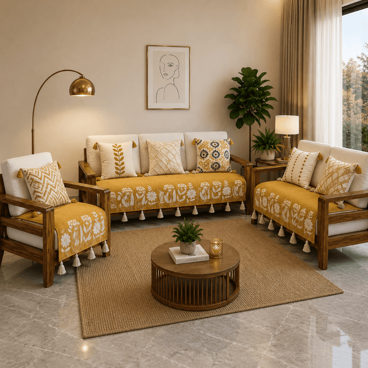 Jute Cotton Sofa Cover jute sofa cover Great Happy IN Sarson 3+2+1 Seater 