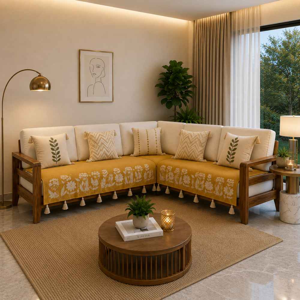 Jute Look Cotton Sofa Cover jute sofa cover Great Happy IN Sarson 3+2(L SHAPE) 