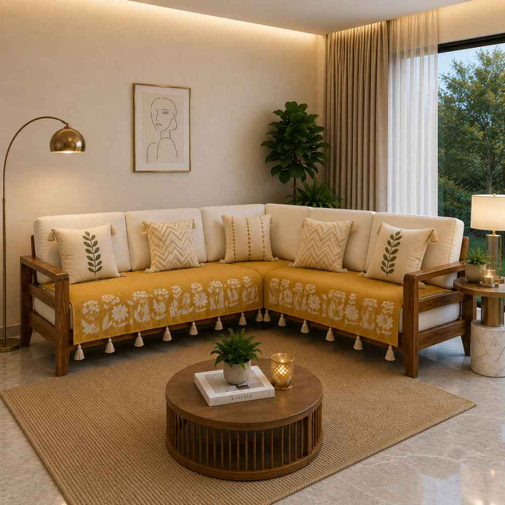 Jute Look Cotton Sofa Cover jute sofa cover Great Happy IN Sarson 3+2(L SHAPE) 