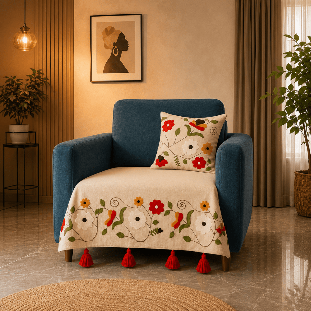 Jute Cotton Sofa Cover jute sofa cover Great Happy IN Scarlet Ivory 1 Seater 