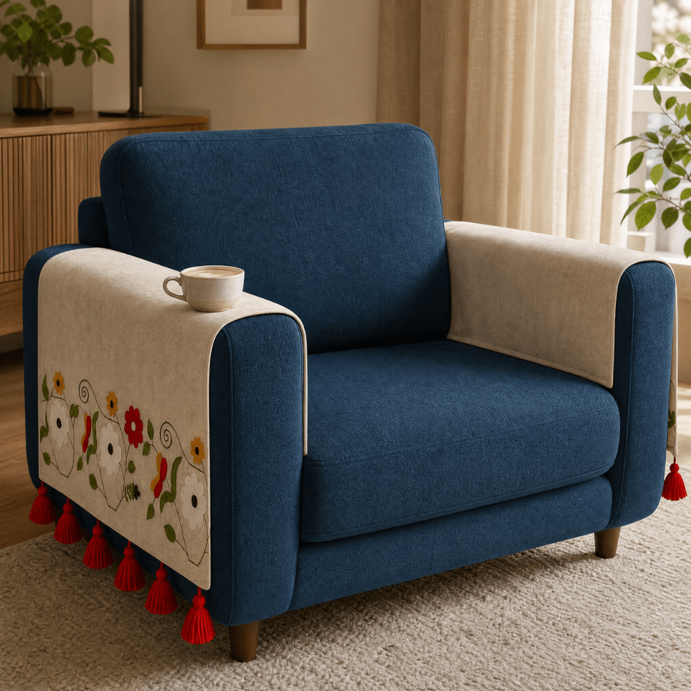 Jute Cotton Sofa Cover jute sofa cover Great Happy IN Scarlet Ivory Hand Rest Cover - 2 PCS 