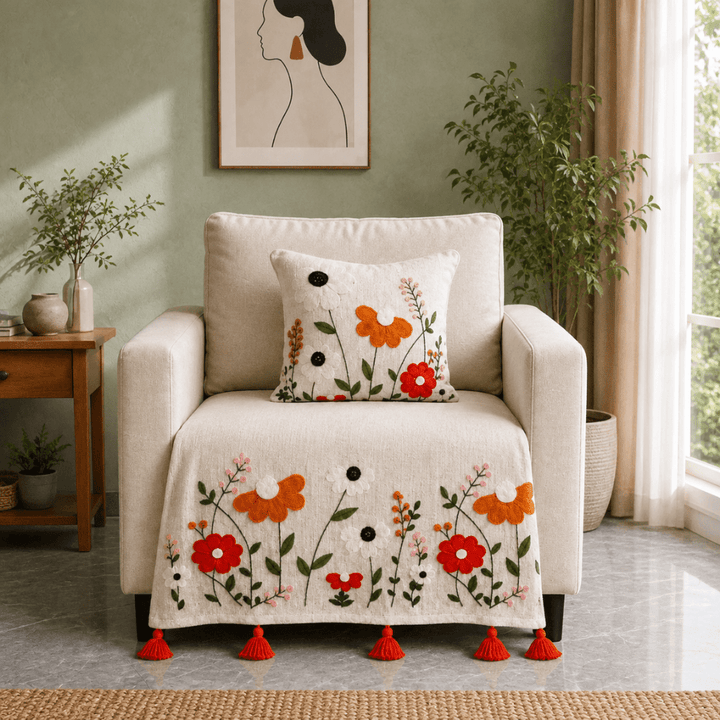 Jute Cotton Sofa Cover jute sofa cover Great Happy IN Scarlet Meadow 1 Seater 