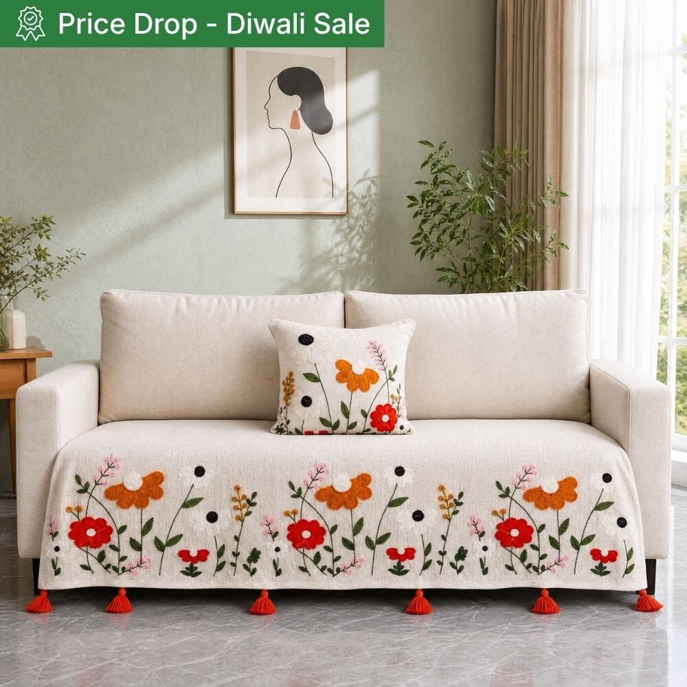 Scarlet Meadow Jute Look Cotton Sofa Cover jute sofa cover Great Happy IN 3 Seater 
