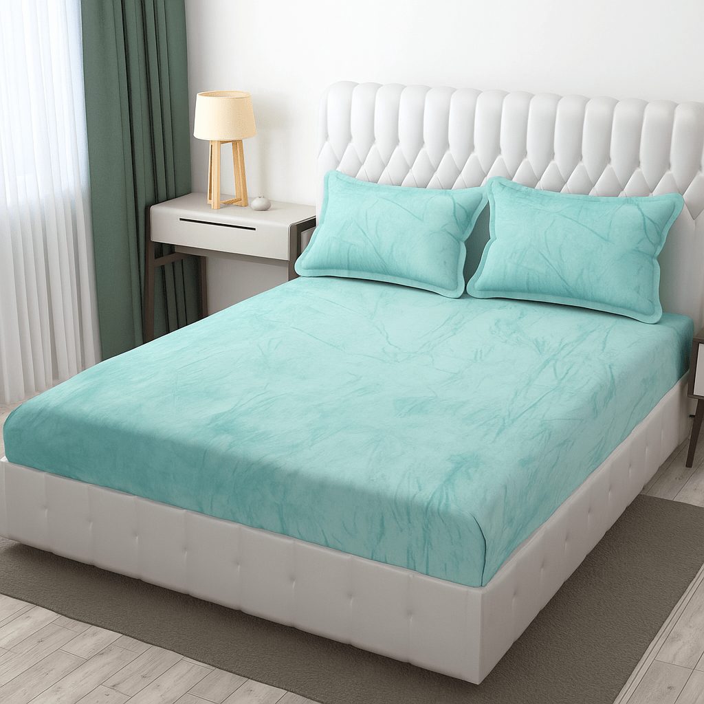 Warm Elastic Fitted Bedsheet ( Winter Special ) Great Happy IN Sky Blue 