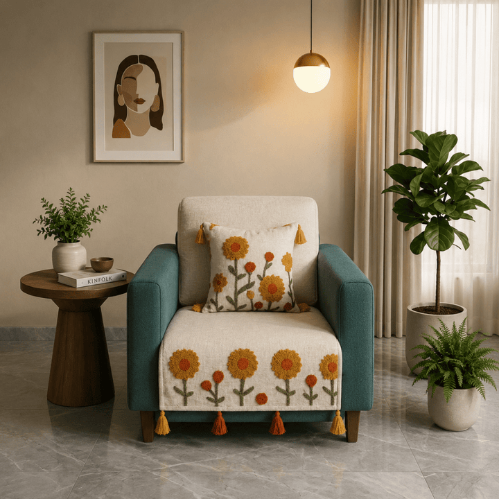 Jute Cotton Sofa Cover jute sofa cover Great Happy IN Sunflower 1 Seater 