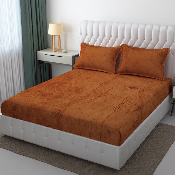 Warm Elastic Fitted Bedsheet ( Winter Special ) Great Happy IN Tan Orange 