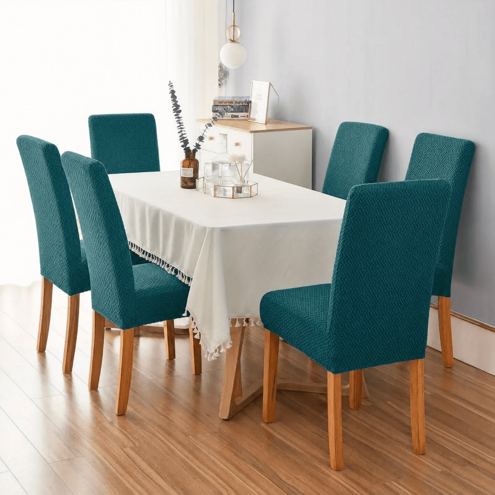 Teal Polar Fleece Premium Chair Cover - Stretchable & Elastic Fitted Great Happy IN 4 PCS - ₹1699 