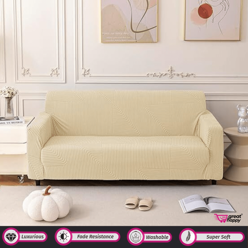 Jacquard Waterproof Thickened Fabric Sofa Cover - Stretchable & Premium Quality Great Happy IN Single Seater(90-145cm) - ₹1599 Beige Sofa Cover 