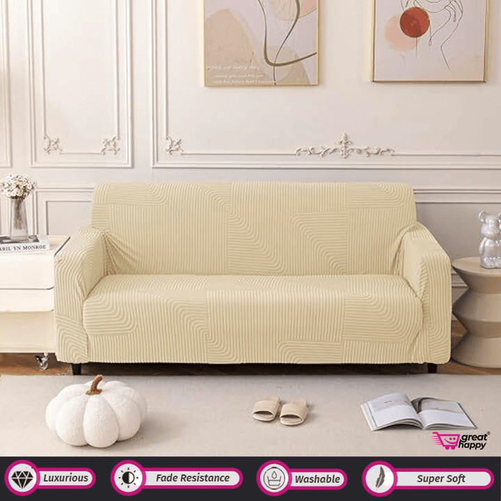 Jacquard Waterproof Thickened Fabric Sofa Cover - Stretchable & Premium Quality Great Happy IN Single Seater(90-145cm) - ₹1599 Beige Sofa Cover 