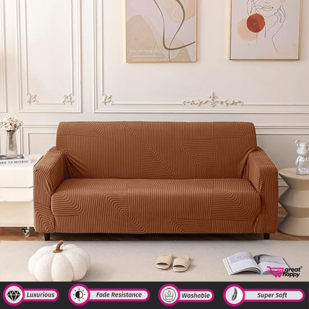 Jacquard Waterproof Thickened Fabric Sofa Cover - Stretchable & Premium Quality Great Happy IN Single Seater(90-145cm) - ₹1599 Camel Sofa Cover 