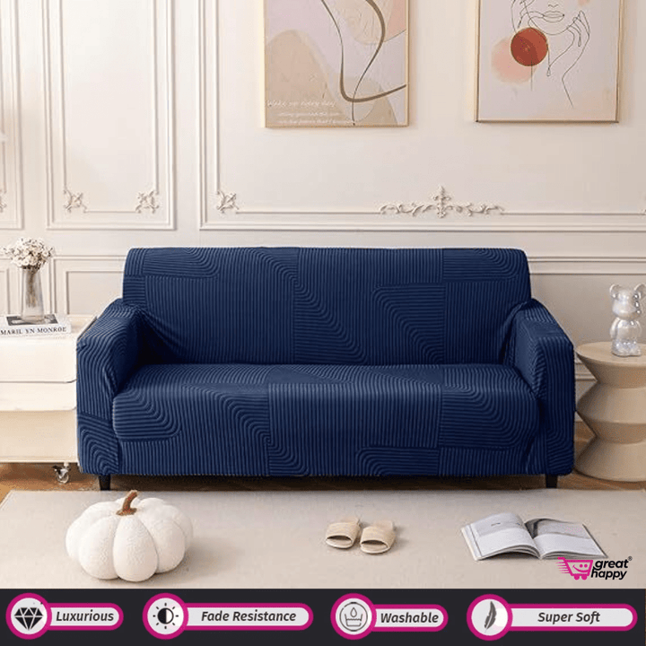 Jacquard Waterproof Thickened Fabric Sofa Cover - Stretchable & Premium Quality Great Happy IN Single Seater(90-145cm) - ₹1599 Navy Blue Sofa Cover 